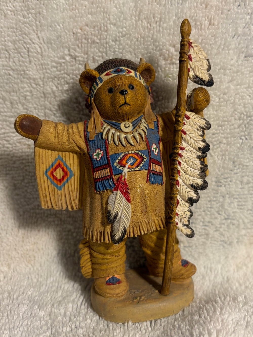 Vintage Franklin Mint "Fuzzy Two-Feathers" Tesori Porcelain Bear Figurine